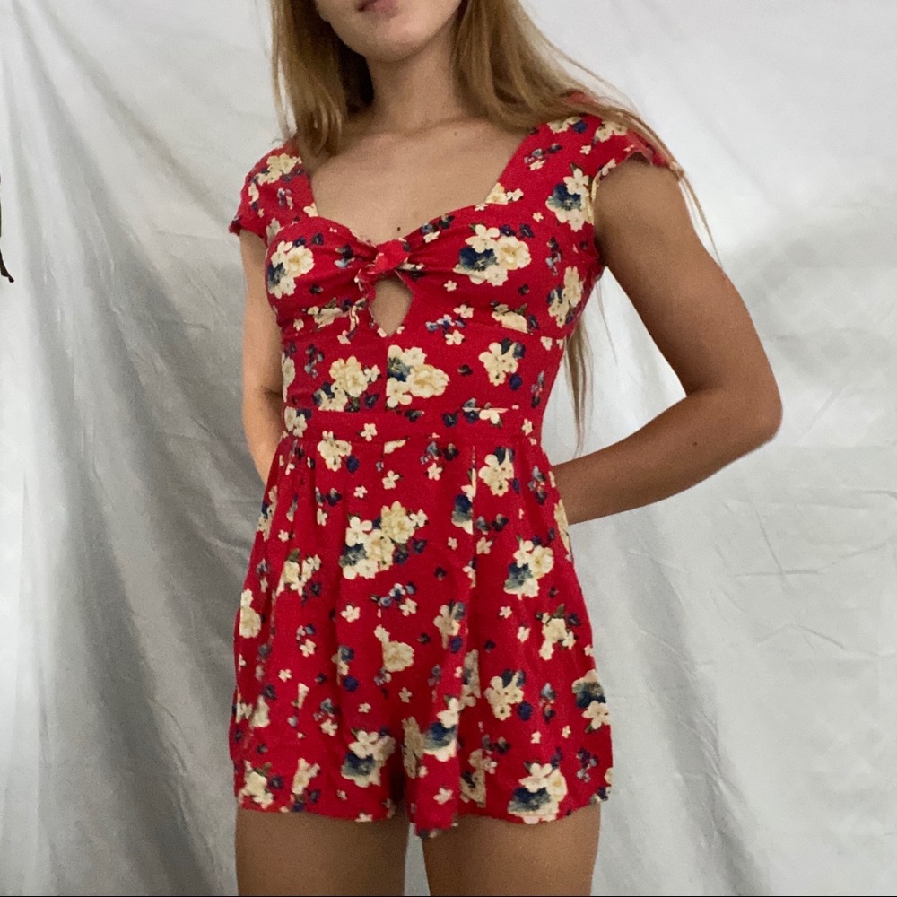 Red floral romper